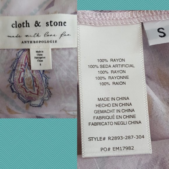 Anthropologie Cloth & Stone Blush Pink Paisley Print Button Front Tavari Shirt - Picture 5 of 5